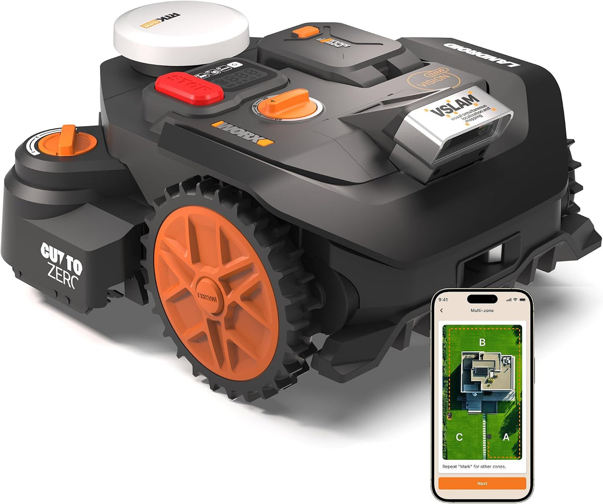 WORX Robotmaaier Landroid Vision Cloud WR306E 2WD robotgrasmaaier, voor 600m2, zonder begrenzingsdraad, AI-obstakelherkenning, automatische mapping
