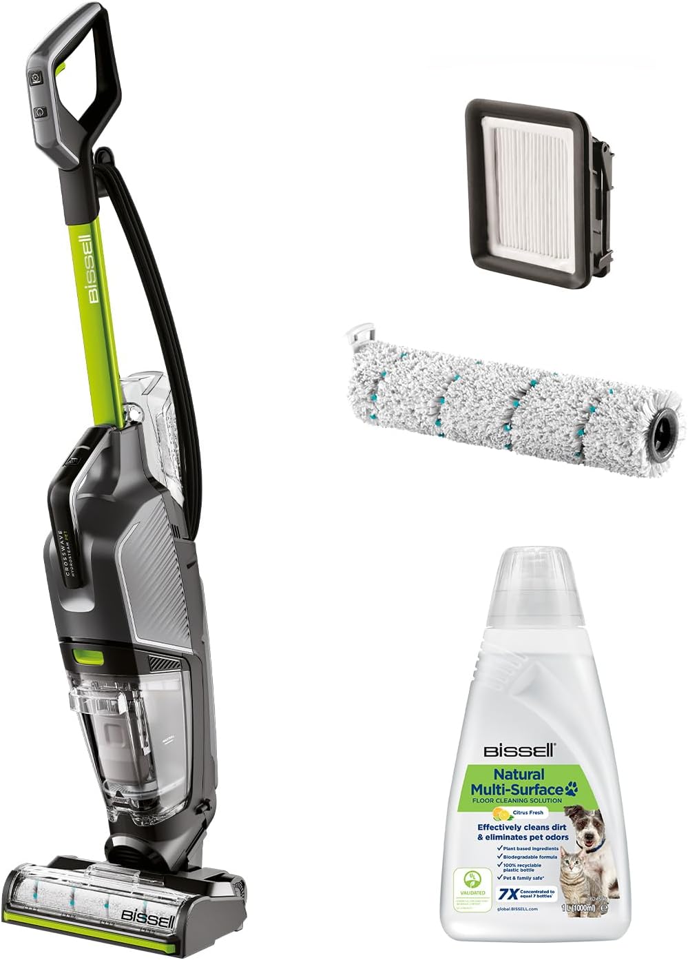Nat- en droogzuiger Bissell CrossWave HydroSteam PET Nat, met Kabel 3517N, Droogstofzuiger
