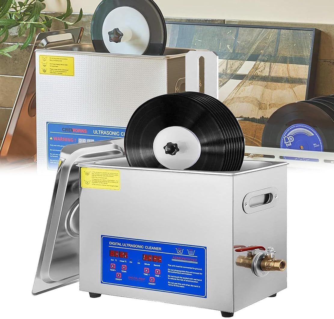 Cymyyds Ultrasone reiniger 6l Vinylplatenreiniger 7-12 Inch Platen Ultrasone, Voor Sieraden Horlogehouder Bril Prothese