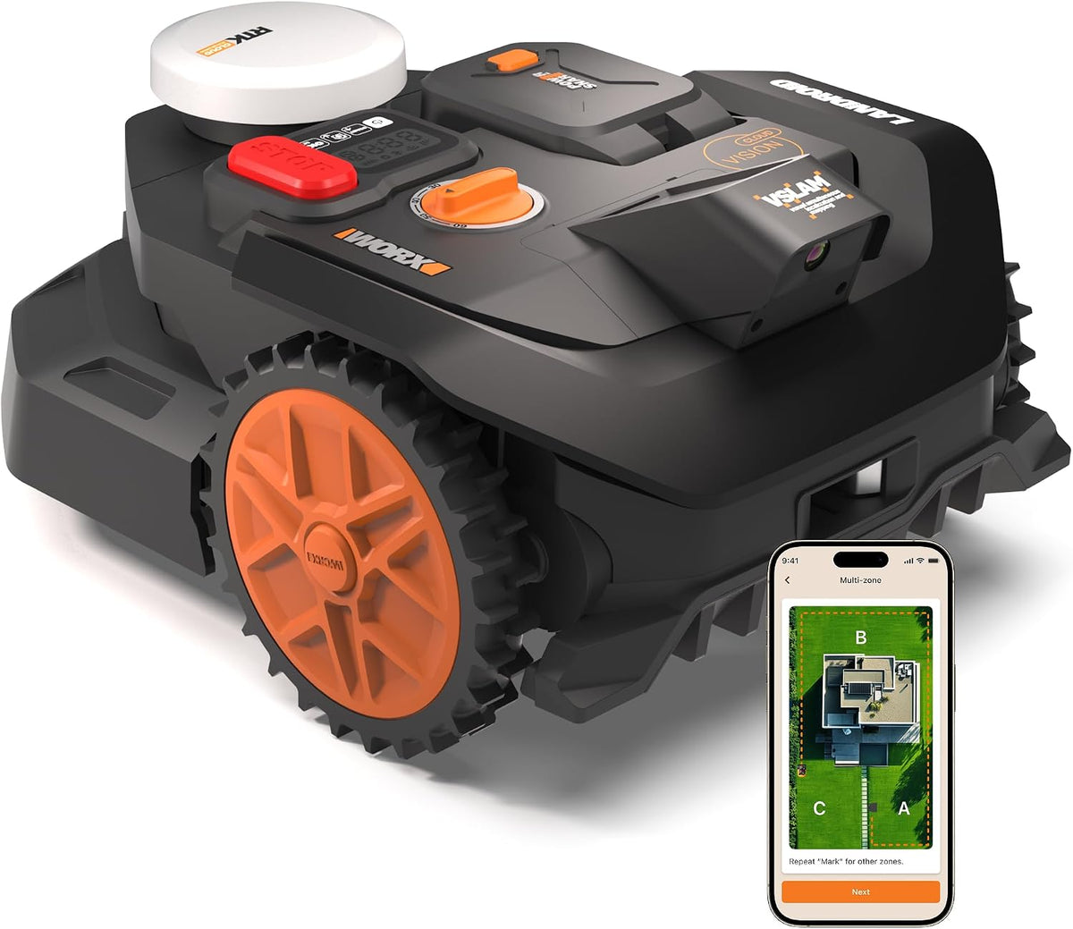 WORX Robotmaaier Landroid Vision Cloud WR304E 2WD robotgrasmaaier, voor 400 m2, zonder begrenzingsdraad, app-bediening), (AI-obstakelherkenning