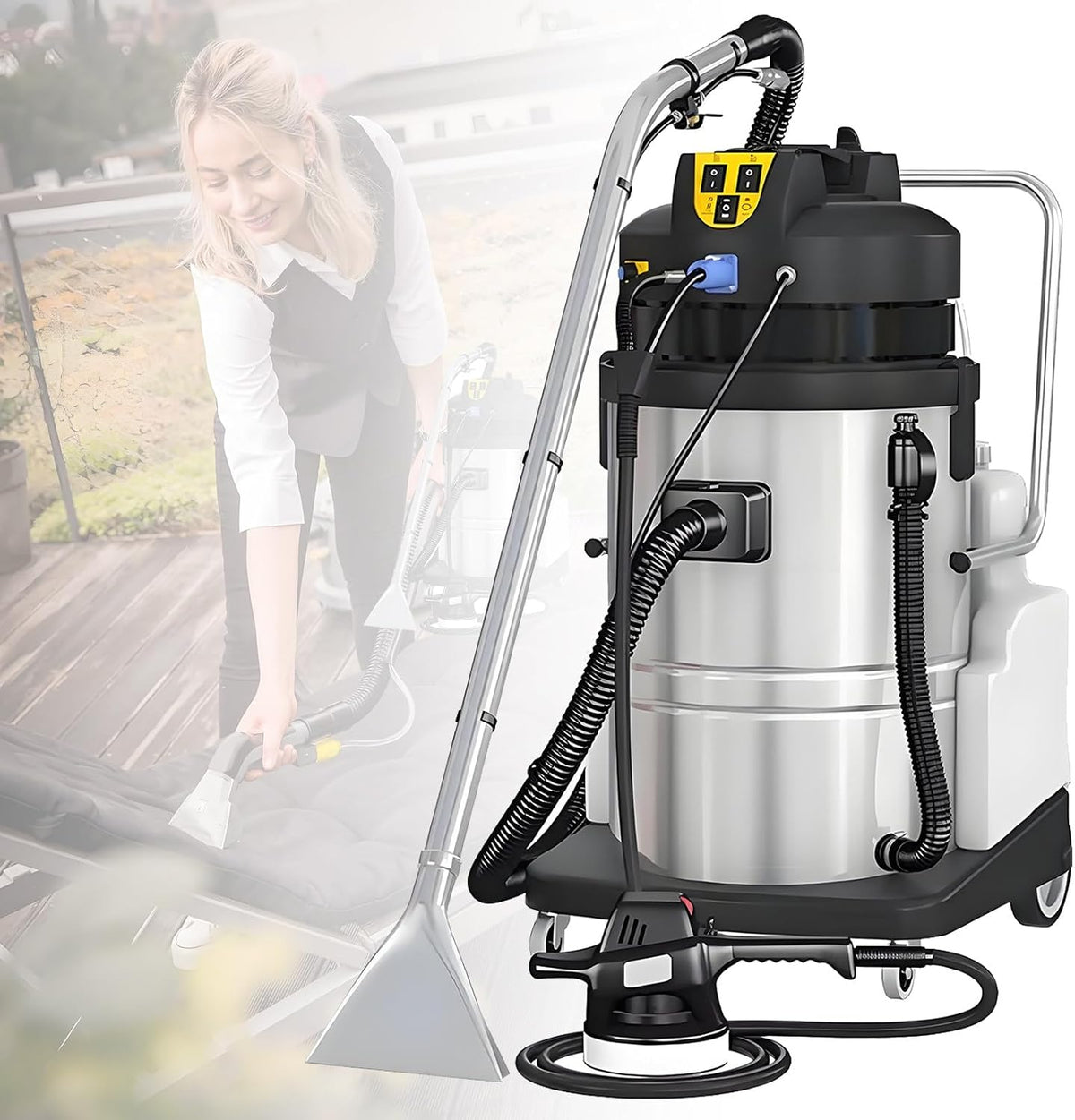 Cglyyds Tapijtreiniger Commerciële Stofzuiger, Professionele 3-in-1 Multifunctionele Nat/Droog Extractor Vacuüm Wasmachine, Bank en Gordijnen 40L