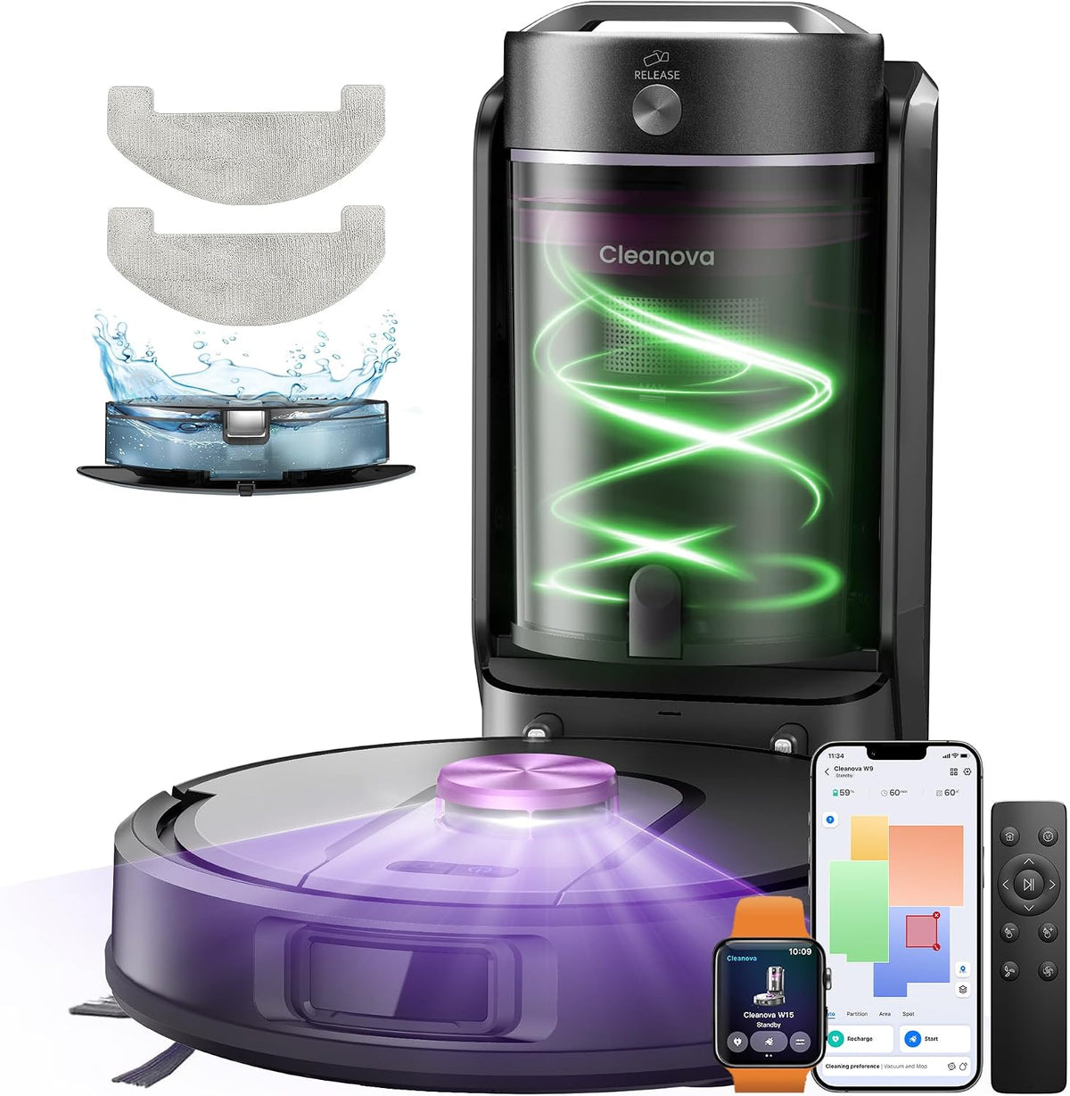 Robotstofzuiger Vexilar W15 10.000 Pa, 180 minuten, met afstandsbediening/app/Alexa, met zakloze station, automatische lediging, verbonden, ideaal