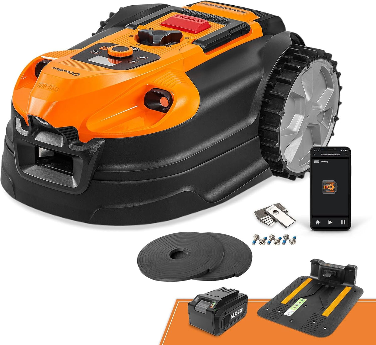 LawnMaster Robotmaaier OcuMow18, 4 Ah batterij, voor maximaal 800 m2, zonder begrenzingskabel, automatisch laadstation, wifi, optische navigatie