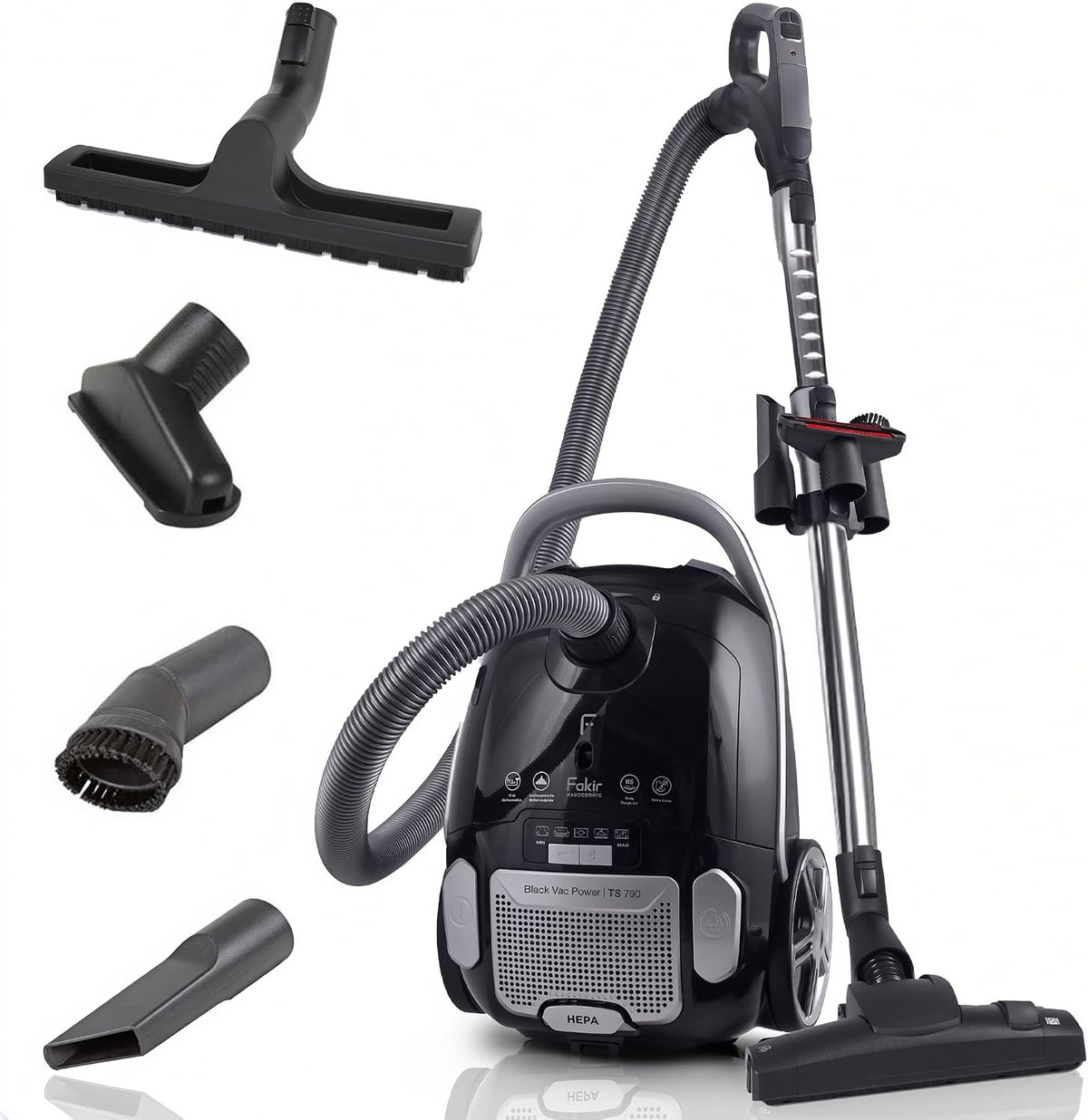 Fakir Stofzuiger zwart Vac Power TS 790 Vloerstofzuiger, met kabel en HEPA-14 filter, actieradius van 12 m, 800 watt, met zak, stille stofzuiger
