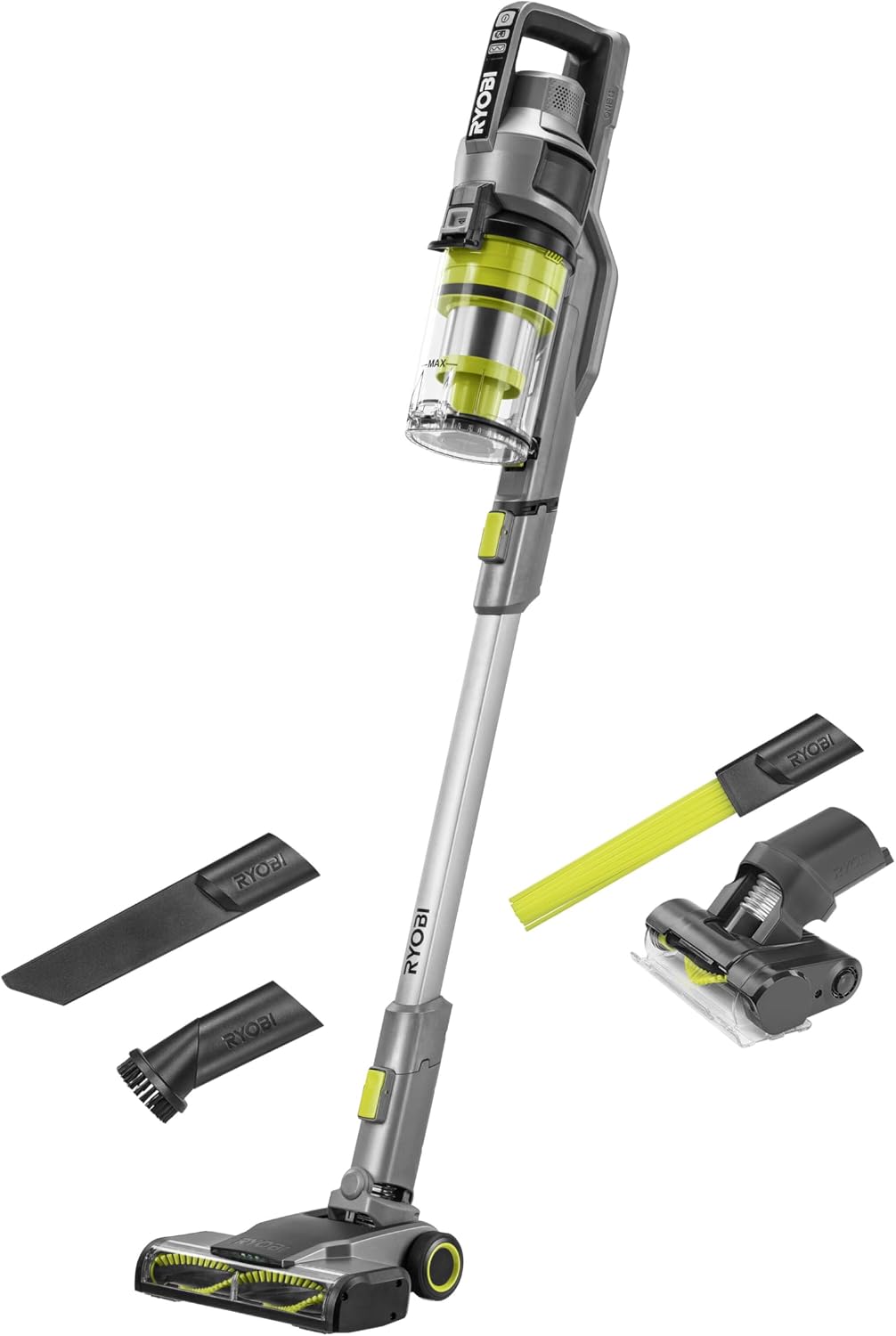 Ryobi Steelstofzuiger, Stofzuiger 18 V – 30 AW – 820 l/min – 600 ml – rechtop – levering, 1 kop 24 cm, 1 spleetmondstuk (zonder batterij)
